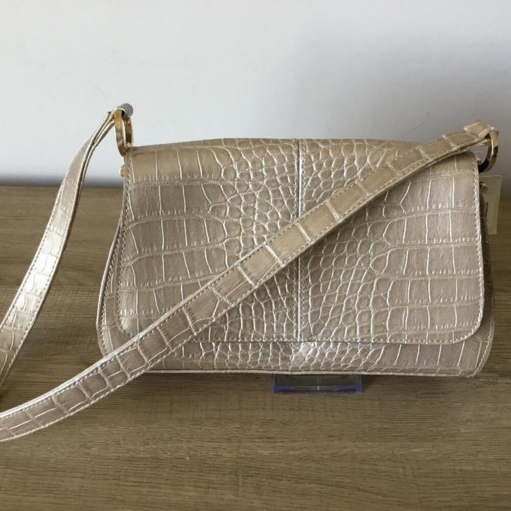 Liz Claiborne Champagne Faux Croc Leather Embossed Shoulder Bag "Money Talks"